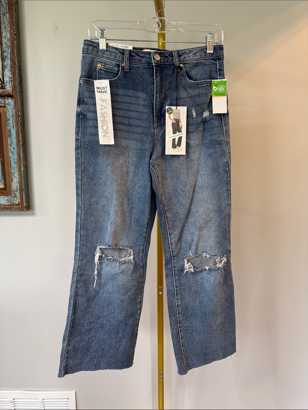 Tinseltown Distressed Straight-Leg ankle raw hem Blue Jeans NWT 7/28